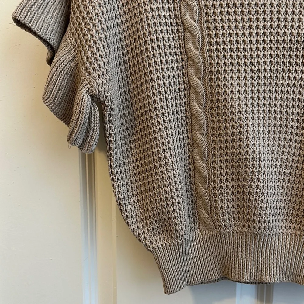 Tan Short Sleeve Knit Sweater - Picture 2 of 12